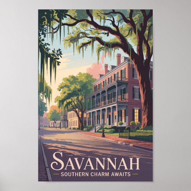 Savannah Georgia Illustration Travel Art Vintag Poster (Vorne)