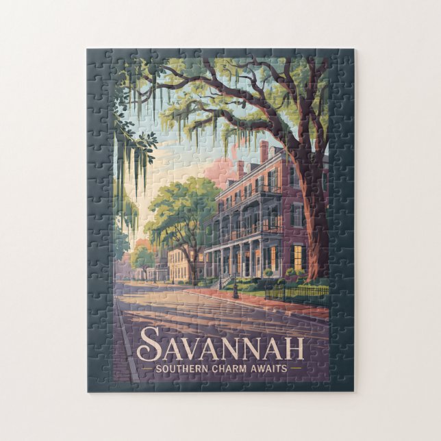 Savannah Georgia Illustration Travel Art Vintag Puzzle (Vertikal)