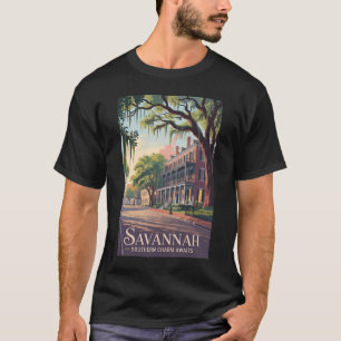 Savannah Georgia Illustration Travel Art Vintag T-Shirt