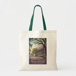 Savannah Georgia Illustration Travel Art Vintag Tragetasche