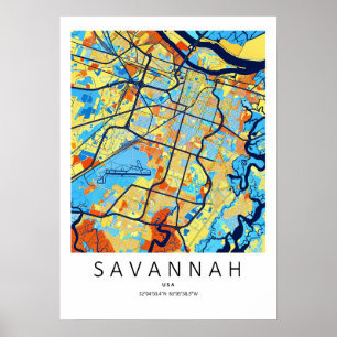 Savannah Georgia Karte Poster Farbige moderne Ku