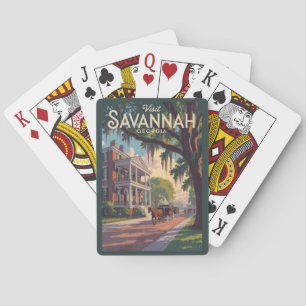 Savannah Georgia Pferdekutschen Illustration Retro Spielkarten