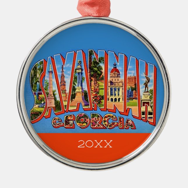 Savannah Georgia Retro Postcard Ornament (Vorne)
