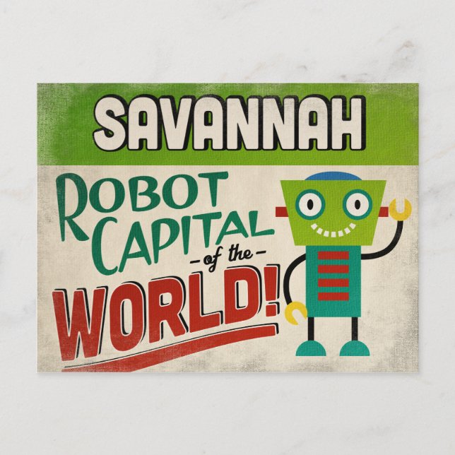 Savannah Georgia Robot - Funny Vintag Postkarte (Vorderseite)