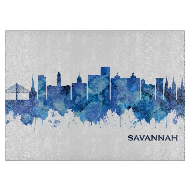 Savannah Georgia Skyline Blue Schneidebrett (Vorderseite)