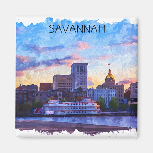 Savannah Georgia Skyline Riverfront Magnet (Vorne)