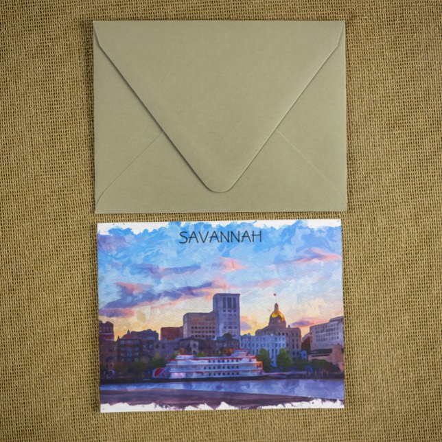 Savannah Georgia Skyline Riverfront Postkarte (savannah georgia riverfront postcard)