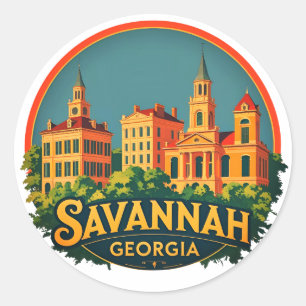 Savannah Georgia Skyline wird zu Runder Aufkleber