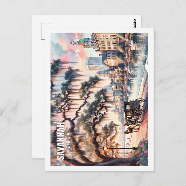 Savannah Georgia USA Fantastischer Place Wasserfar Postkarte (Vorne/Hinten)