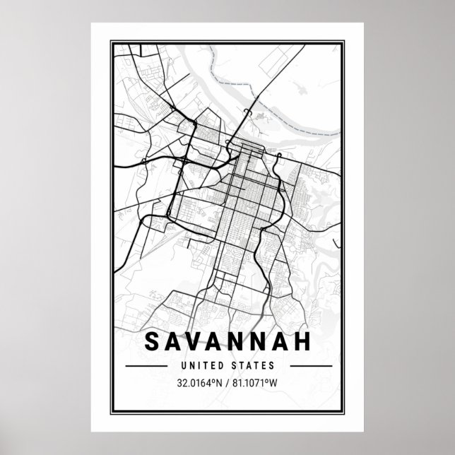 Savannah Georgia USA Travel City Map Poster (Vorne)