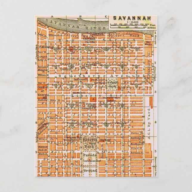 Savannah Georgia Vintage-Karte Postkarte (Vorderseite)