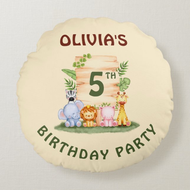 Savannah giraffe Löwe Hippo Zebra Elefant Rundes Kissen (Vorderseite)