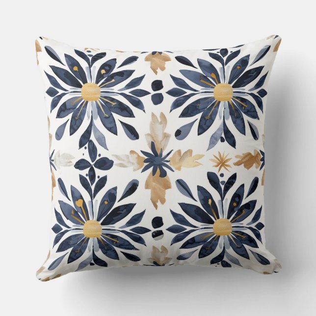 Savannah Hayes Inspirierte Pillow in Blue und Gold Kissen (Rückseite)