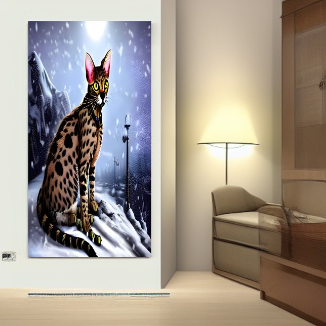 Savannah-Katze im schneebedeckten Berg | Art der A Poster (Von Creator hochgeladen)