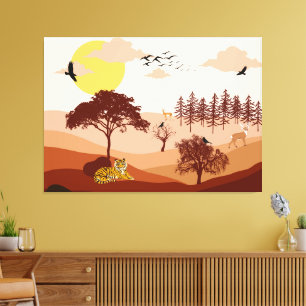 Savannah Nature Landschaft Sonnenuntergang Kunst,  Leinwanddruck