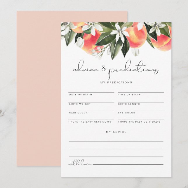 SAVANNAH Peach Baby Advice and Predictions Card Einladung (Vorne/Hinten)