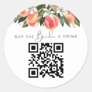 SAVANNAH Peach Kaufen Sie die Braut ein Getränk QR Runder Aufkleber