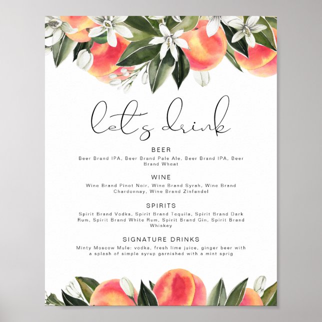 SAVANNAH Peach Let's Drink Bar Menu Poster (Vorne)