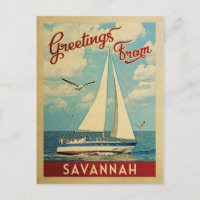 Savannah Postcard Sailboat Vintage Travel Georgia