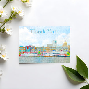 Savannah River Street Landschaft Wasserfarbe Danke