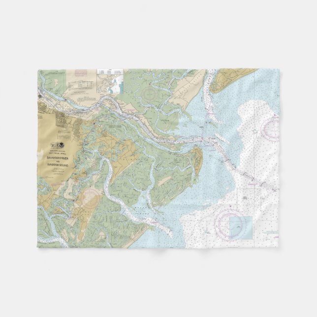 Savannah River und Wassaw Sound Nautical Chart Fleecedecke (Vorderseite (Horizontal))