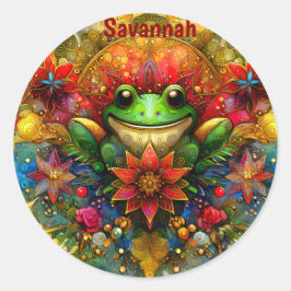 SAVANNAH ~ SHINY Christmas FROG ~ Runder Aufkleber
