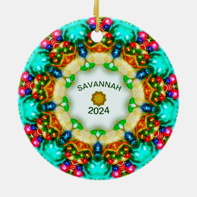 SAVANNAH~ Weihnachtsbilder Personalisierten Frakta Keramik Ornament (Hinten)