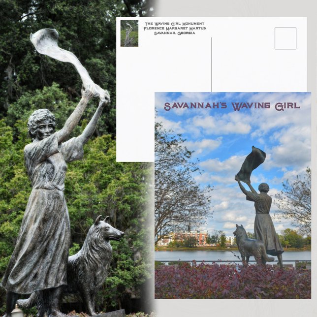 Savannahs Waving Girl Monument Fotografisch Postkarte (Von Creator hochgeladen)