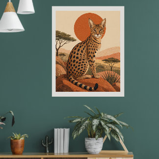 Savanne-Katze Boho-Wildlife-Wandkunst-Druck Poster