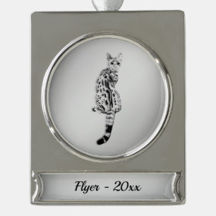 Savanne-Katzen-Silber-Name und Jahr Banner-Ornament Silber