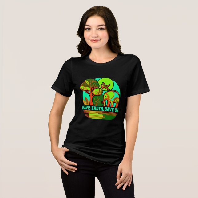 Save Earth Save Us Elephant Earth Day T-Shirt Tri-Blend Shirt (Vorderseite voll)