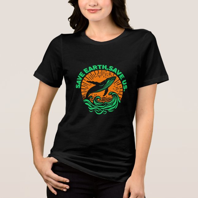 Save Earth Save Us Whale Earth Day T-Shirt Tri-Blend Shirt (Vorderseite)