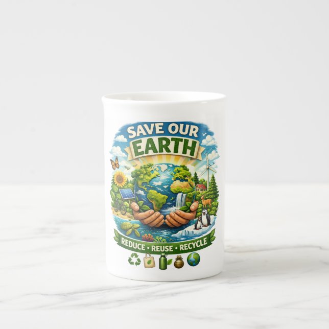 Save Our Earth Eco Friendly Design mug Prozellantasse (Vorderseite)