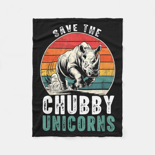Save The Chubby Unicorns Funny Retro Rhino Animal  Fleecedecke (Vorderseite)