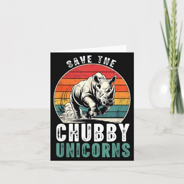 Save The Chubby Unicorns Funny Retro Rhino Animal  Karte (Vorderseite)