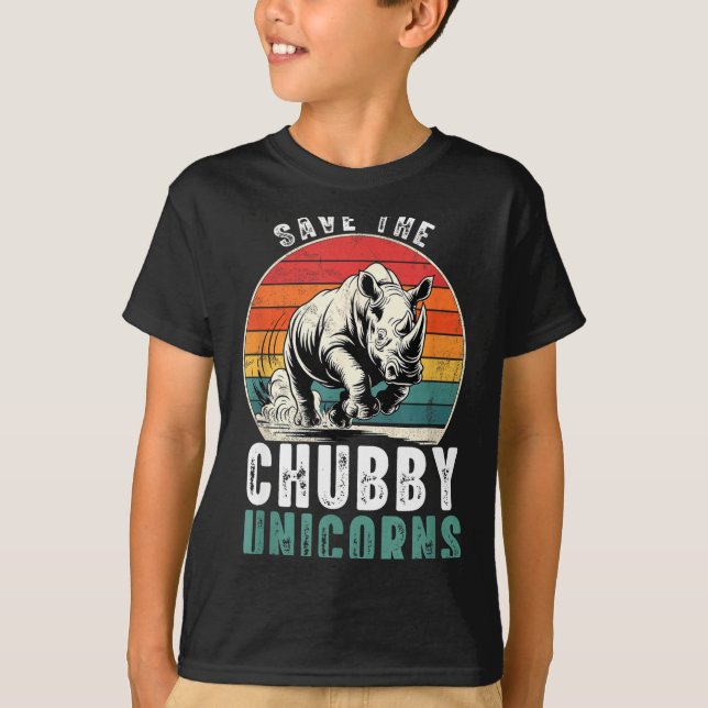Save The Chubby Unicorns Funny Retro Rhino Animal  T-Shirt (Vorderseite)