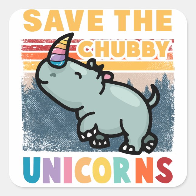 Save The Chubby Unicorns Quadratischer Aufkleber (Vorderseite)