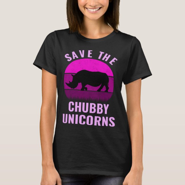 Save The Chubby Unicorns Retro Style Rhino T-Shirt (Vorderseite)
