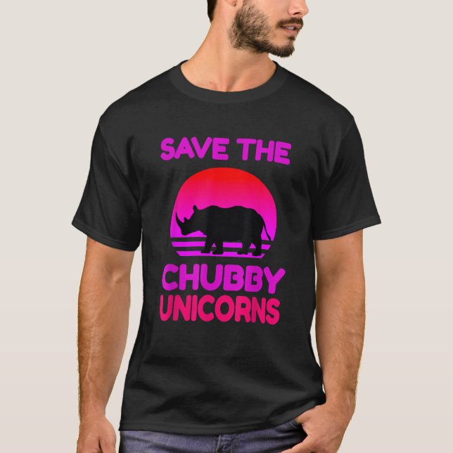 Save The Chubby Unicorns Retro Style Rhino  T-Shirt (Vorderseite)