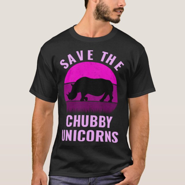 Save The Chubby Unicorns Retro Style Rhino T-Shirt (Vorderseite)