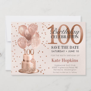Save The Date 100. Geburtstag Rose Gold Torte