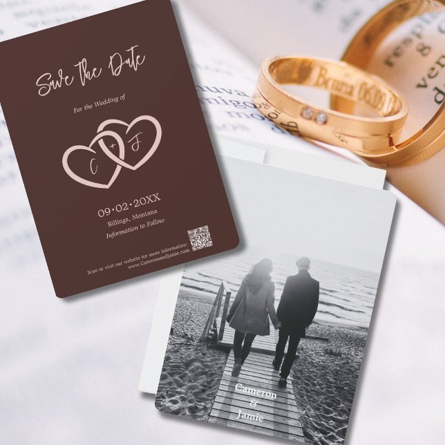 Save the Date 2 Mit den Initialen verbundene Beitr Einladung (Save the Date 2 Hearts Intertwined with Initials Invitation)