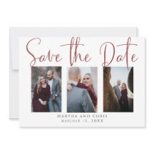 Save the Date 3 Foto Rose Gold Modern Script