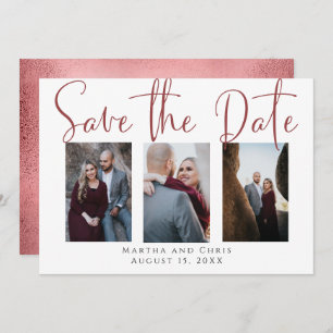 Save the Date 3 Foto Rose Gold Modern Script