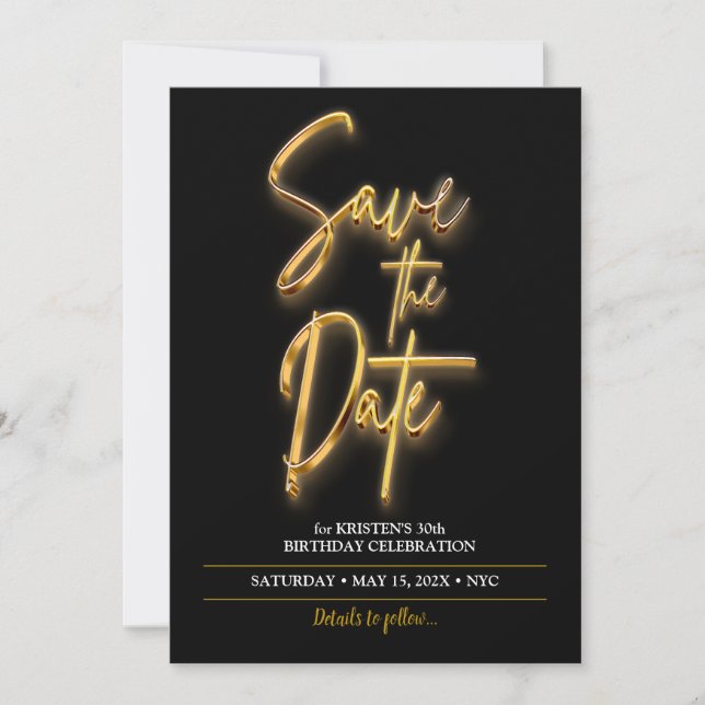 Save the Date 3d-Text Minimalistisch in Schwarz un Einladung (Vorderseite)