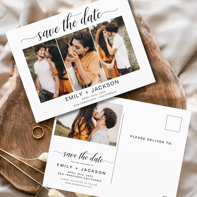 Save the Date 4 Foto Elegant Editable Modern Postkarte (Von Creator hochgeladen)