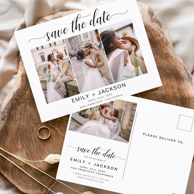 Save the Date 4 Foto Elegant Editable Modern Postkarte (Von Creator hochgeladen)