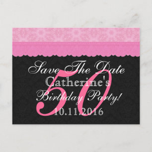Save the Date 50. Geburtstag Rosa und Schwarze Spi Ankündigungspostkarte