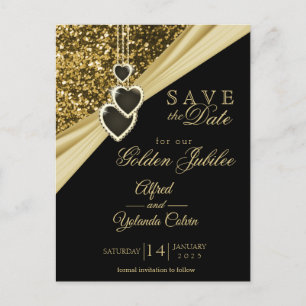 Save the Date - 50. Gold Glitzer Jubiläum Ankündigungspostkarte