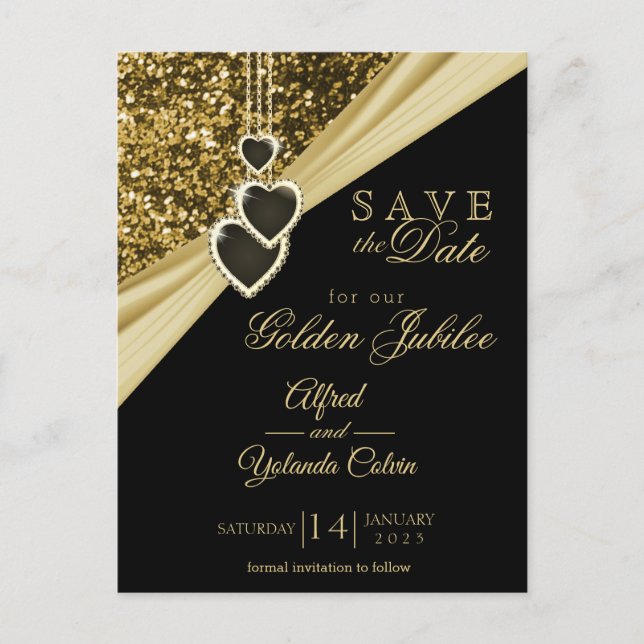 Save the Date - 50. Gold Glitzer Jubiläum Ankündigungspostkarte (Vorderseite)